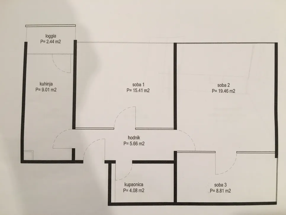 Detailed floor plan with room measurements and layout for a residential apartment.