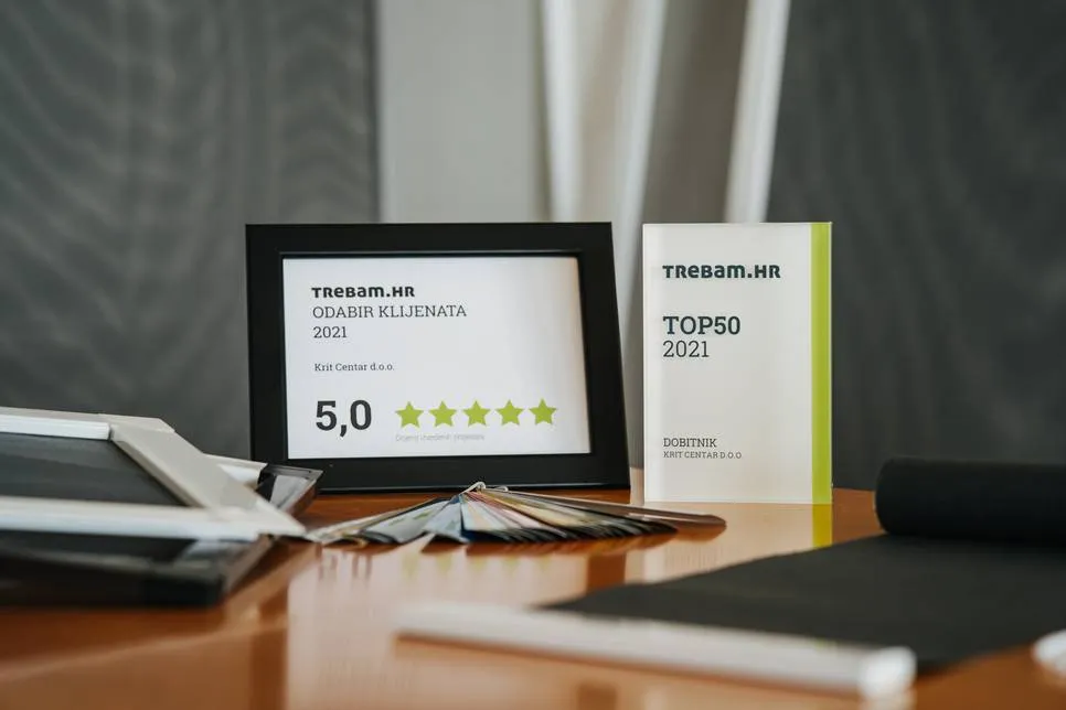 Certifikat "Odabir klijenata 2021." i nagrada "Top 50" tvrtke Krit Centar iz Čakovca.