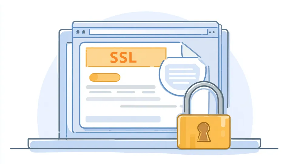 Ilustracija koja prikazuje SSL certifikat kao trošak vlasništva web stranice. Prikazan je laptop s oznakom "SSL" i lokotom, što simbolizira ulaganje u sigurnost i zaštitu podataka.