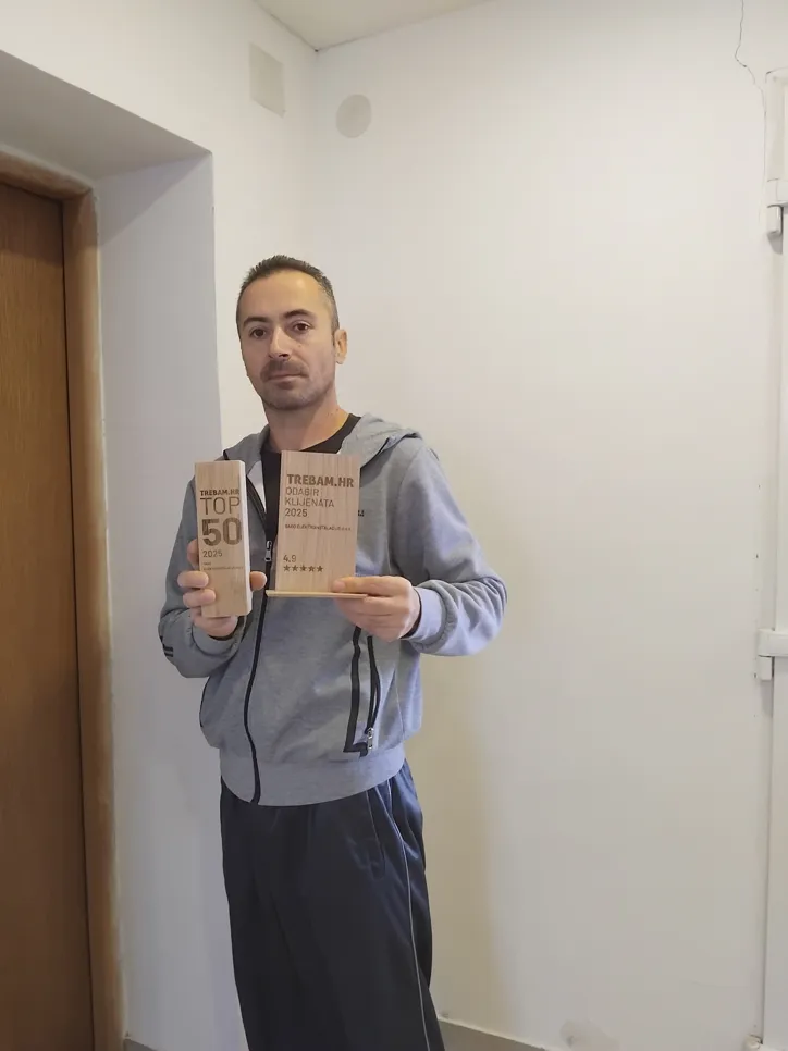 Vlasnik tvrtke Sabo Elektroinstalacije d.o.o. drži nagrade za izvrsnost "TOP 50" i "Odabir klijenata 2025" portala Trebam.hr.